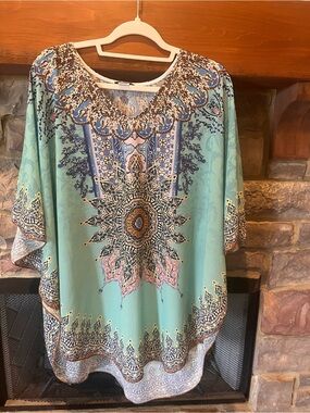 Twig & arrow Bohemian Mint Green Paisley Print Tunic size XL
